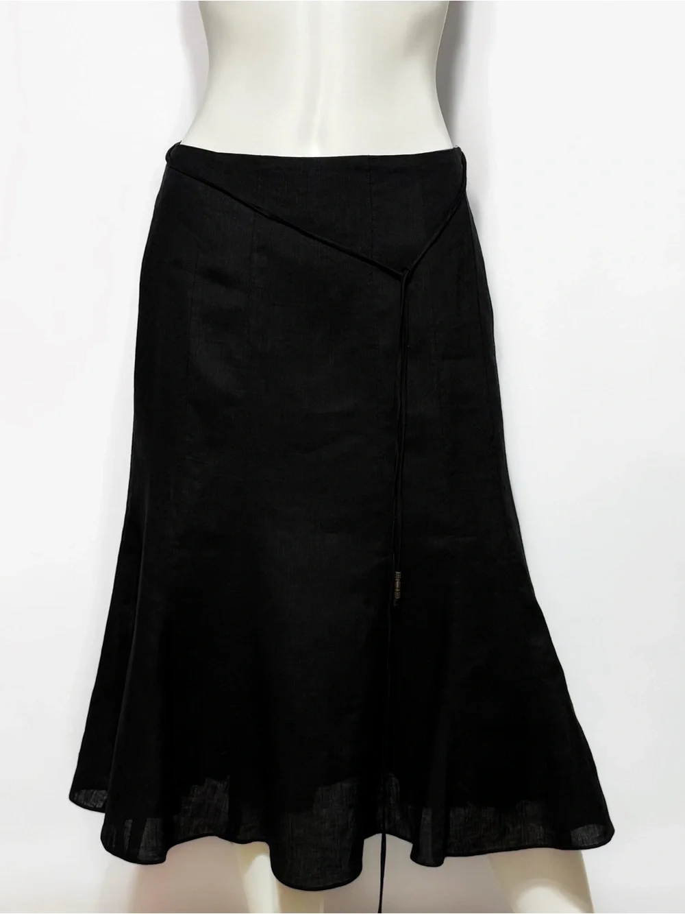 Lauren Ralph Lauren Black Whimsical A-Line Midi Skirt with Flared Hem | Size 4P